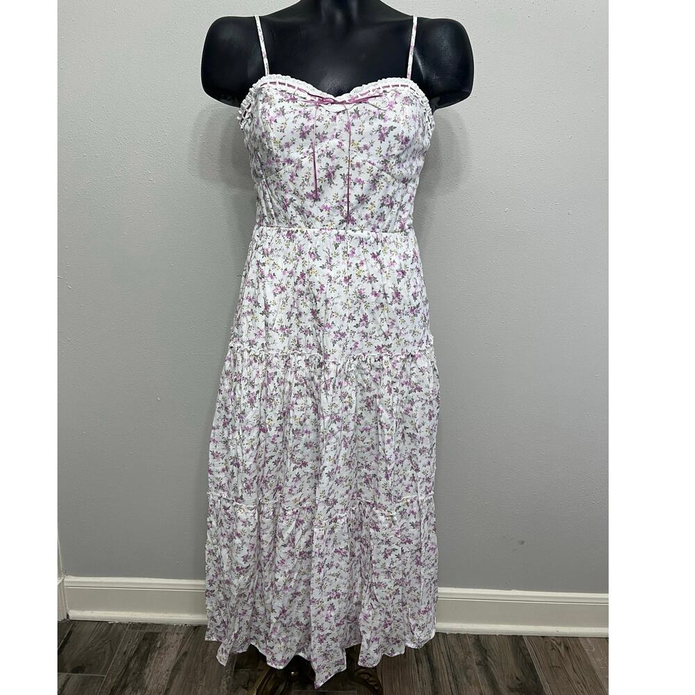 Row A Babydoll Smocked Tiered Maxi Dress Sz M Floral Spring Cottagecore NWOT